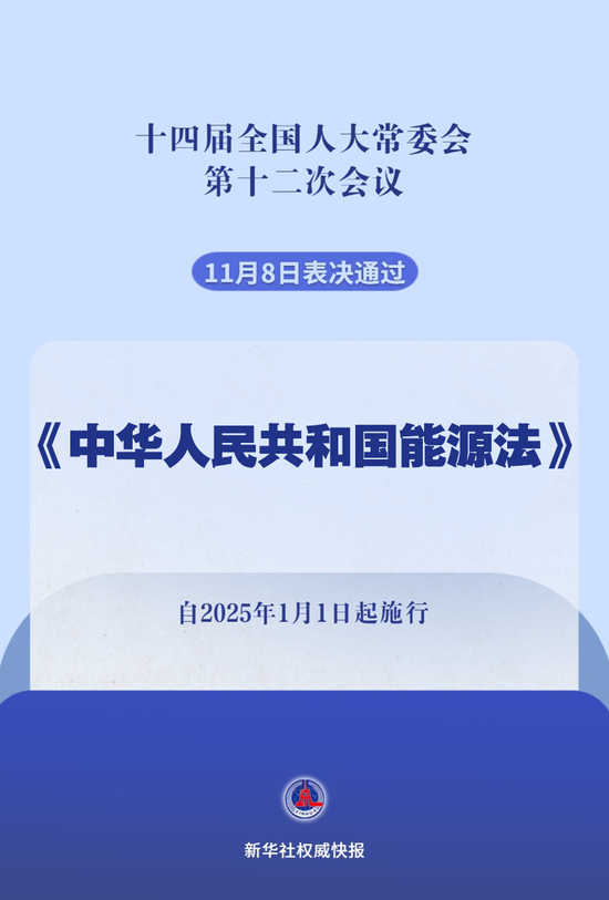 一个股票操盘 我国有了能源法！2025年1月1日起施行